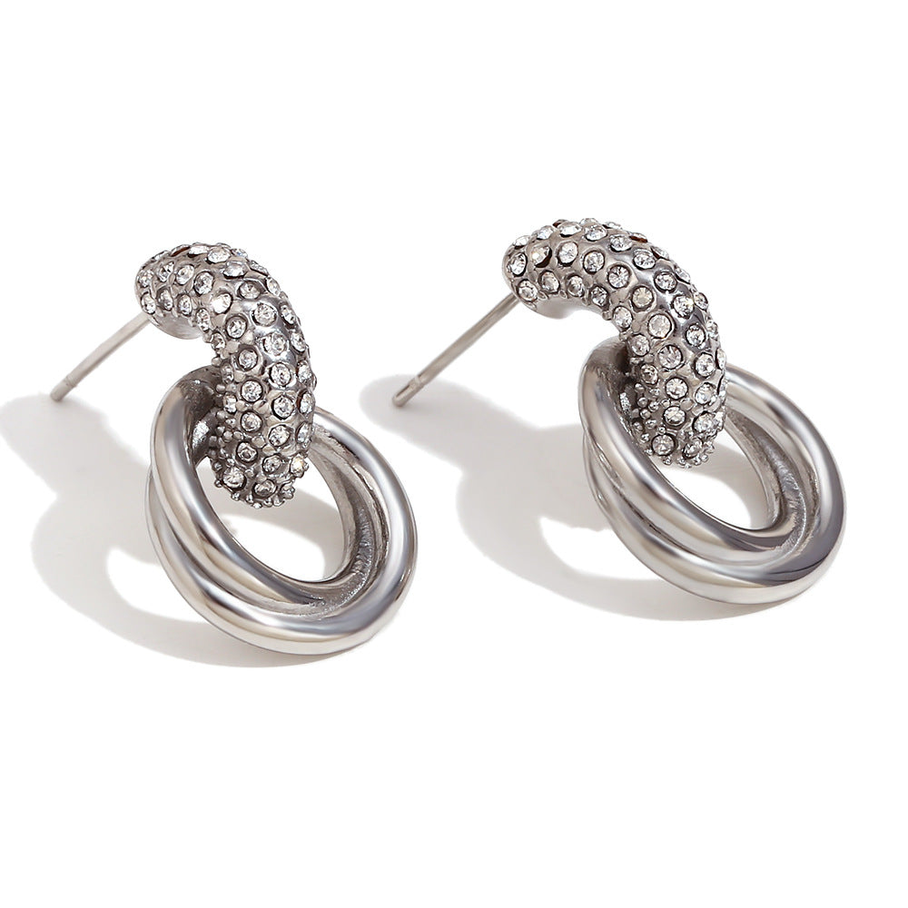 Maira Gold Petal Earrings - White Zircon Hoop Studs - Silver [KTQWXK9L]