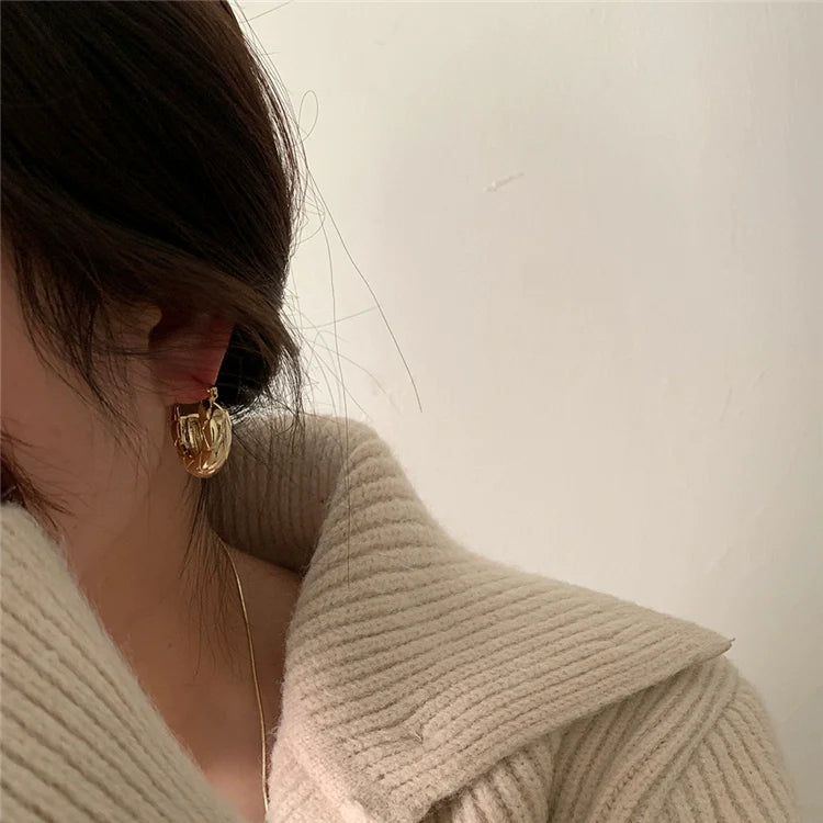 Ren Chunky Textured Hoop Earrings - Gold