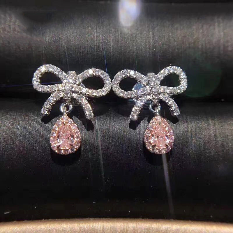Teegan Bow Drop Diamond Earrings - Pink Diamond [NQ861L57]