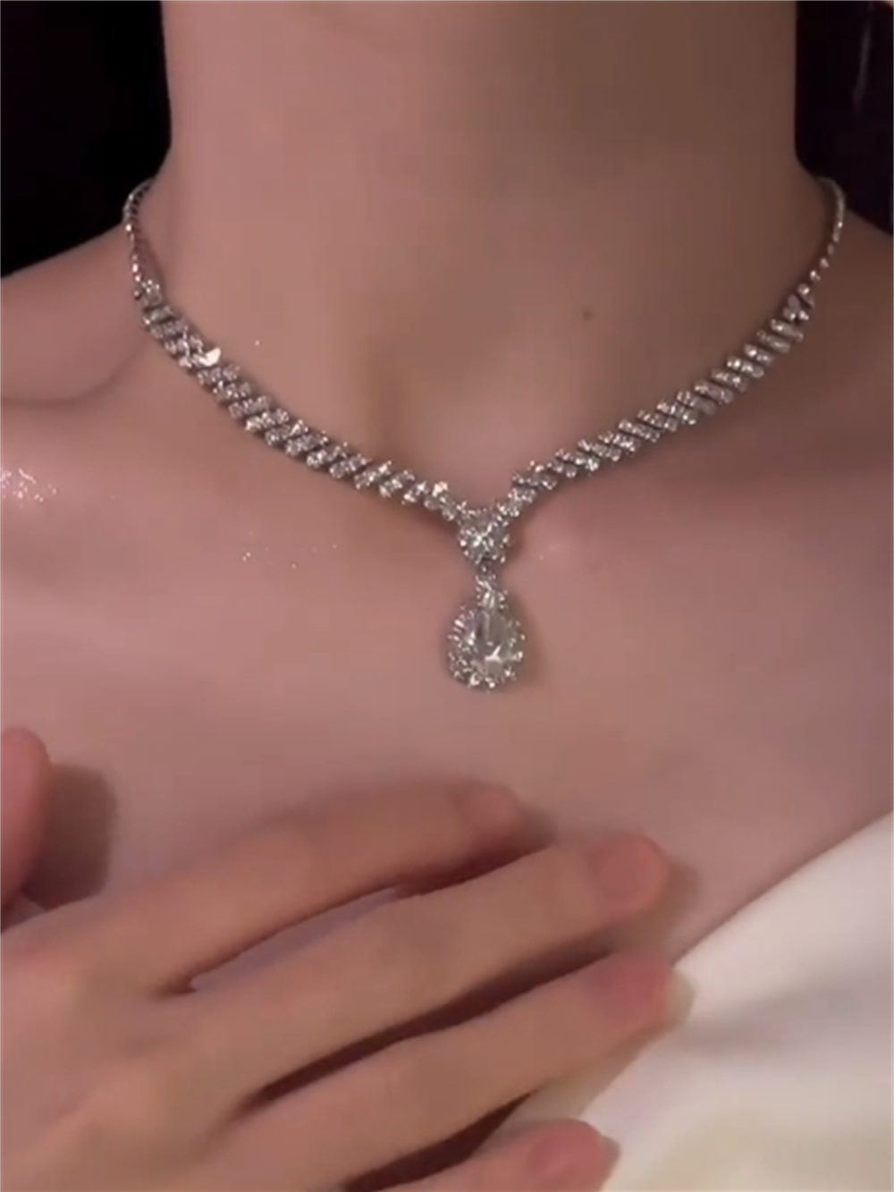 Justina Dazzling Drop Necklace - Silver Plated