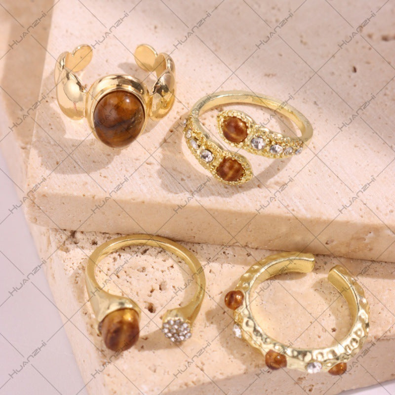 Mayleigh Snake Tiger Eye Ring Set - Four-Piece Set [S4SXB0B1]