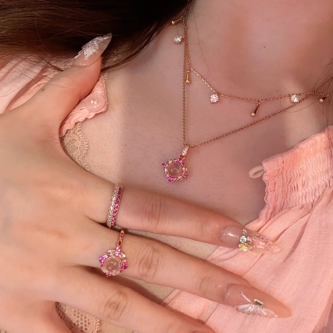 Jentry Rose Quartz Bloom Set - Pink Diamond Pendant (Chain Not Included) [QLTFMLL2]