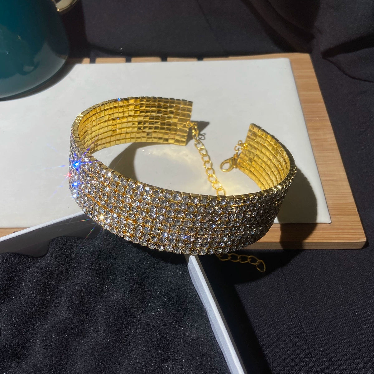 Chaya Dazzling Crystal Jewelry Set - Gold Choker [C3FHZNRV]