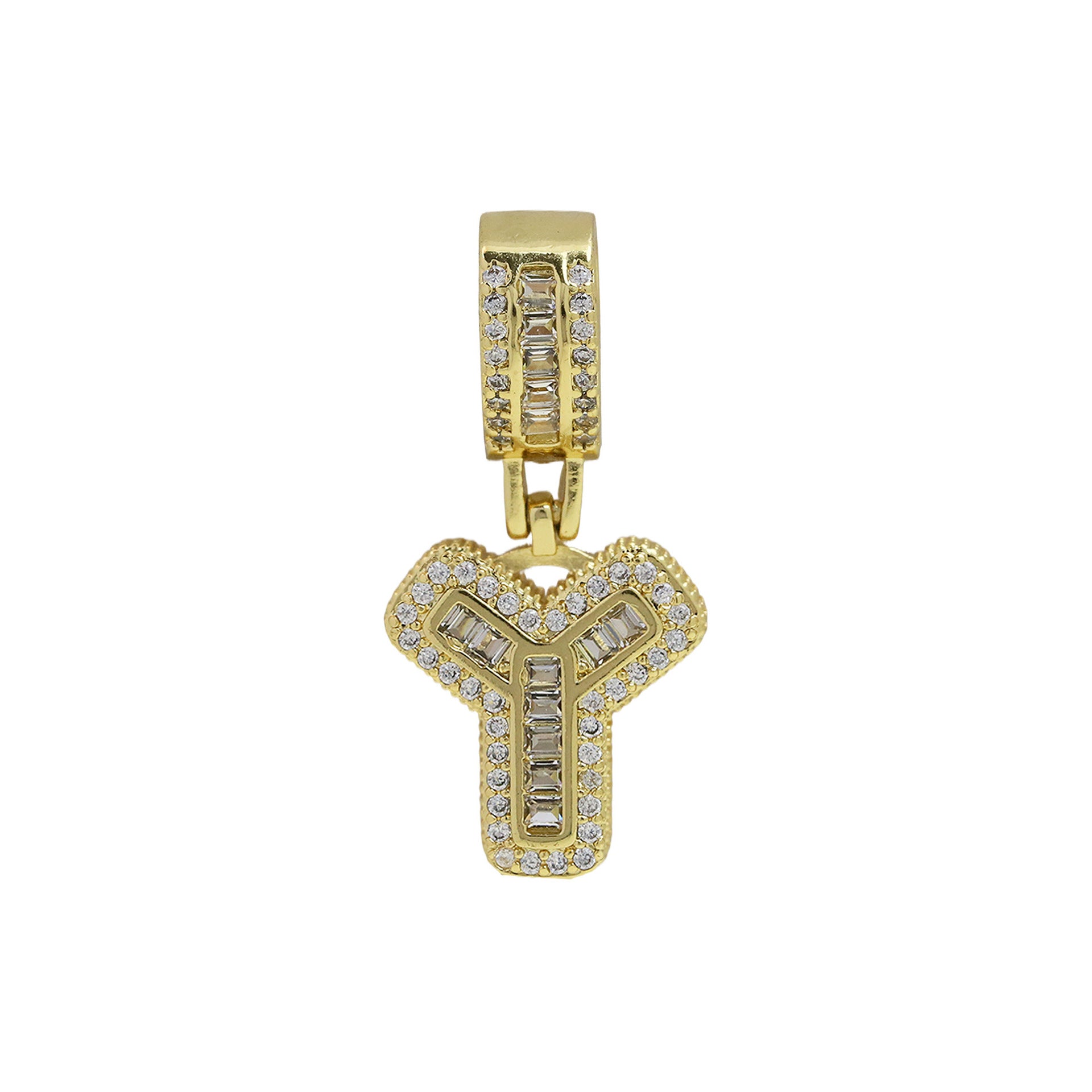 Maida Gold Letter Pendant Necklace - Gold Pendant Y [RE139C2N]