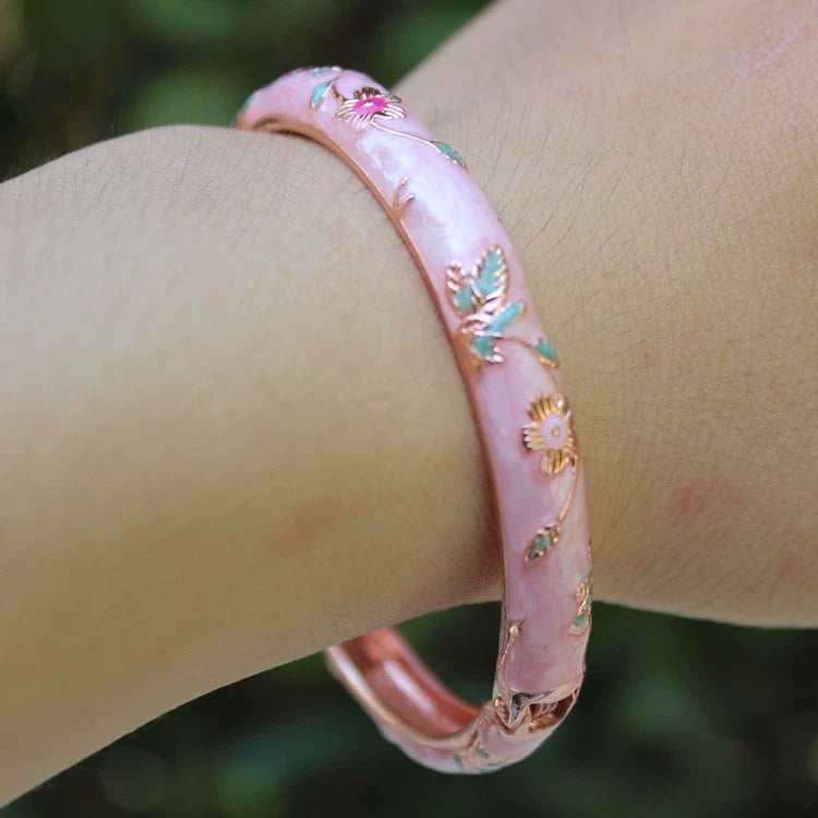 Jourdyn Floral Enamel Bangle - Pink