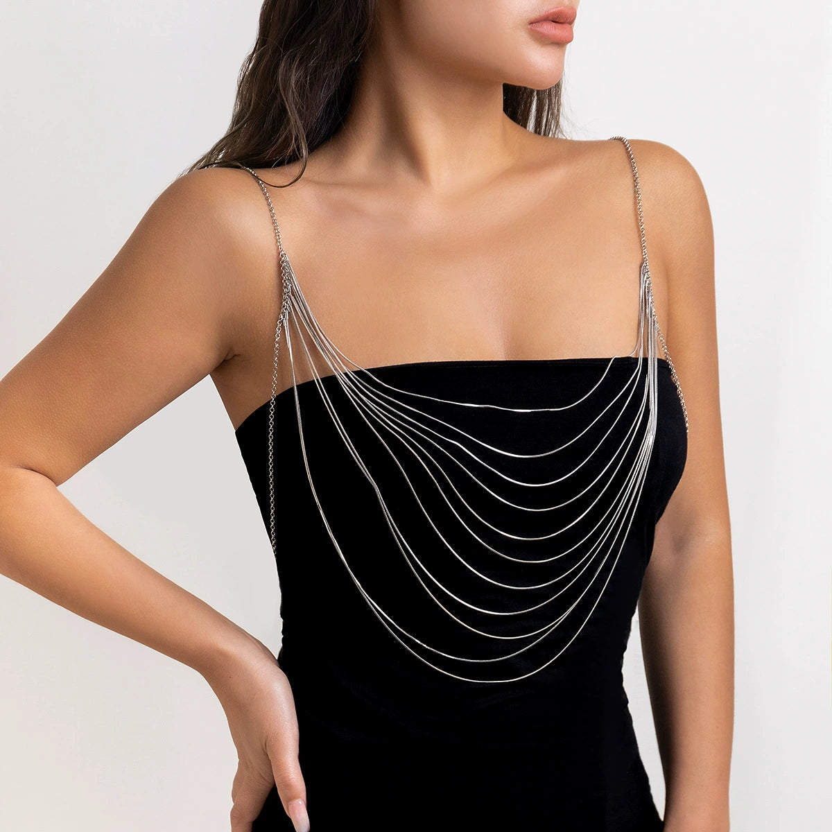 Kendalynn Layered Snake Body Chain - Silver Style 1 [BOF4YYSH]