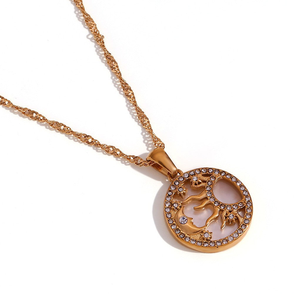 Chantal Layered Celestial Necklace - Left Right Sun Moon Star Shell Coin Necklace - Gold - White Shell [X9UMDJ4L]