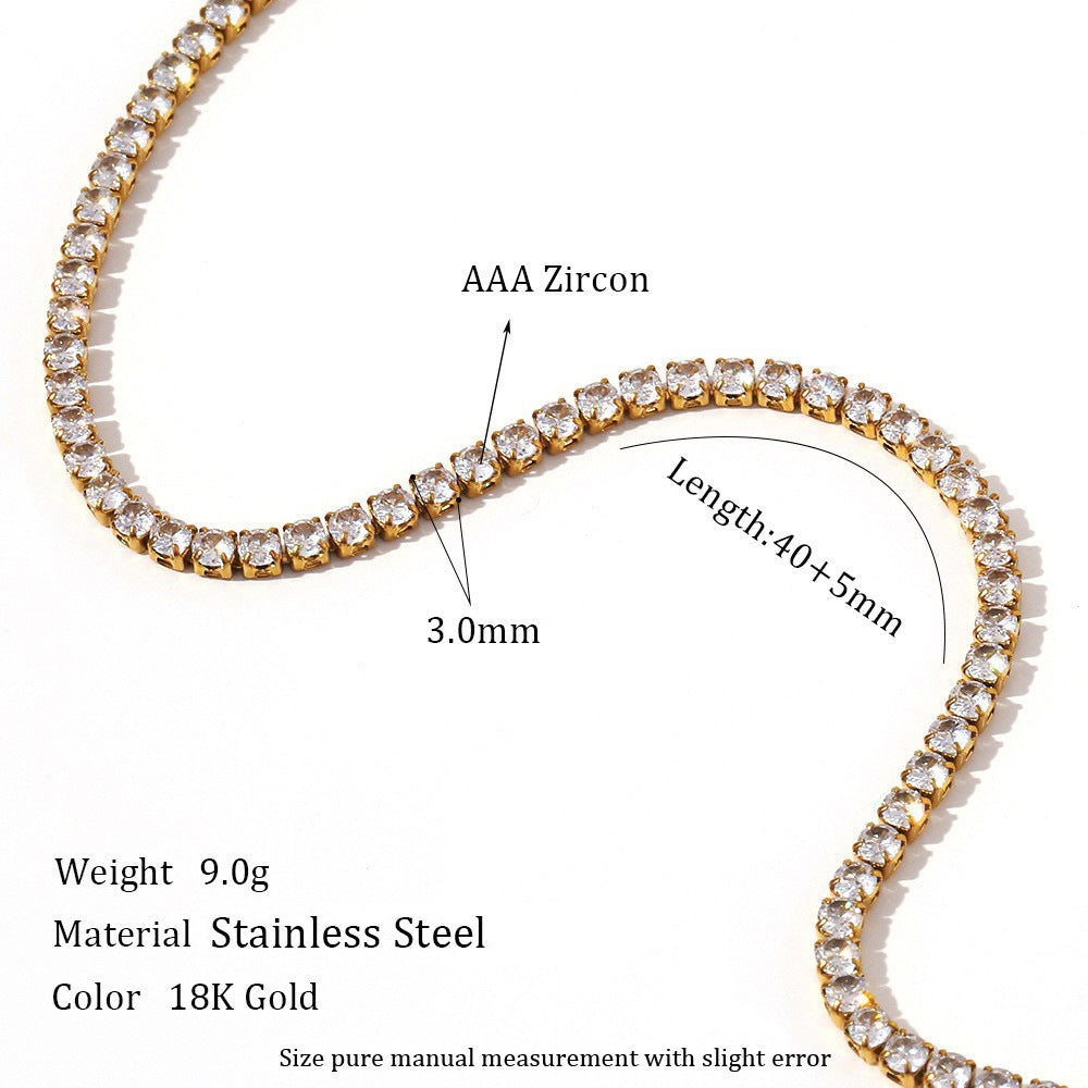 Berlin Refined Zircon Necklace - 3mm Zircon Necklace 40+5cm - Gold [14WEF8R0]