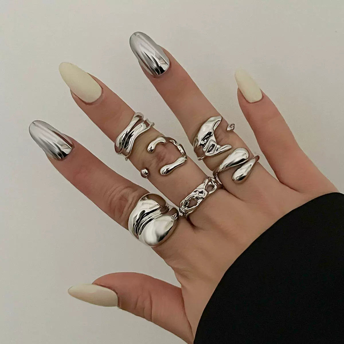 Rilyn Liquid Lava Ring Set - White Gold 6-Piece Set [GRE0S3UQ]