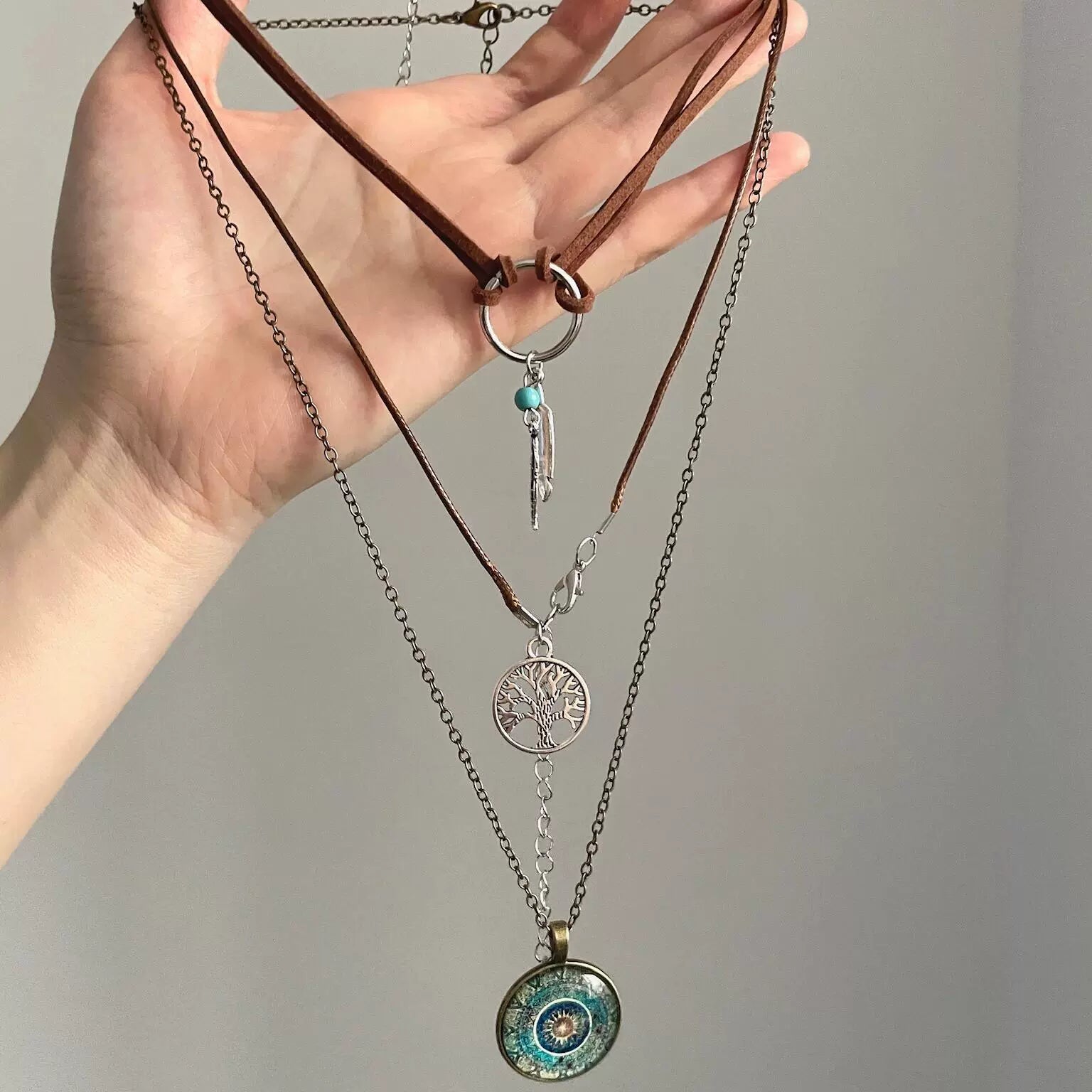 Honesti Celestial Layered Necklace - Retro Ring of Life