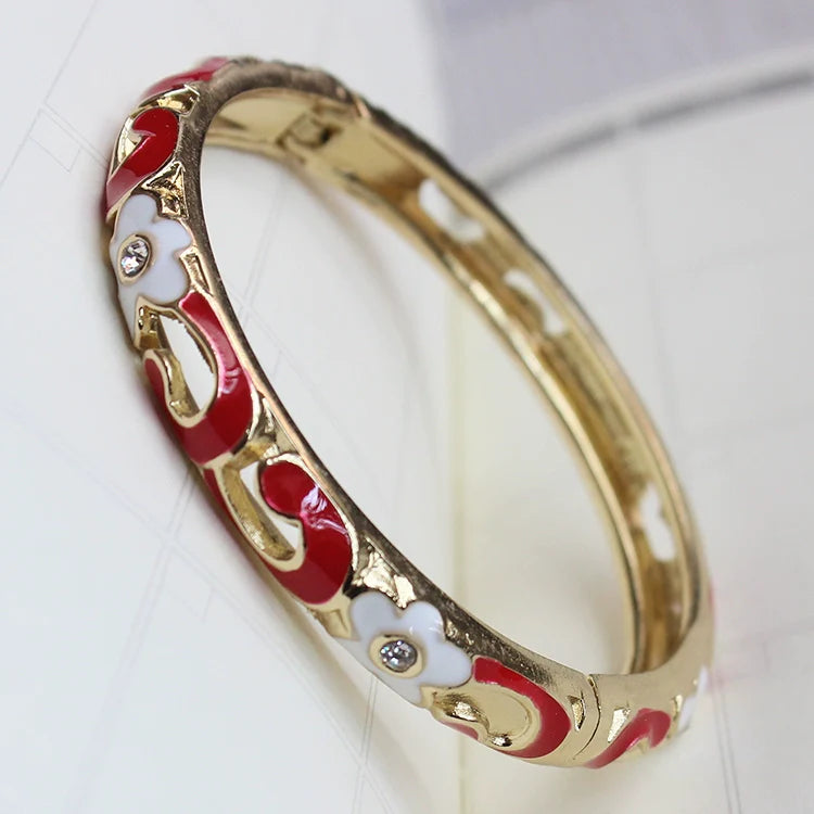 Sunshine Lotus Enamel Bracelet - Red Intertwined