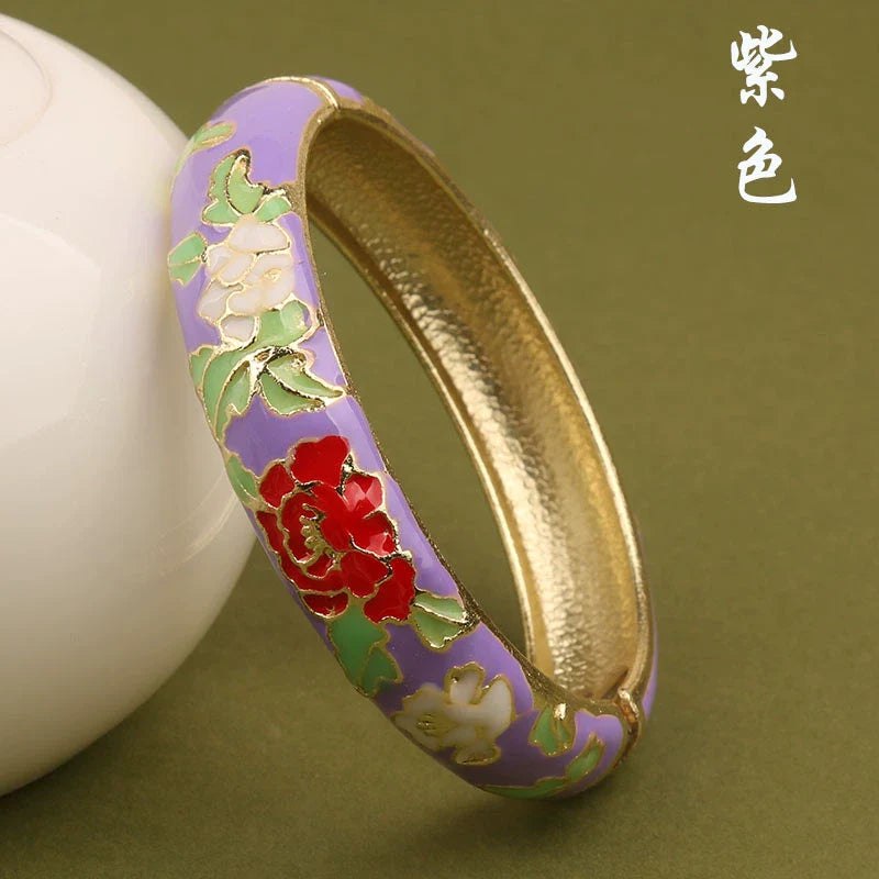 Lana Chinoiserie Floral Bangle - Purple (15mm)