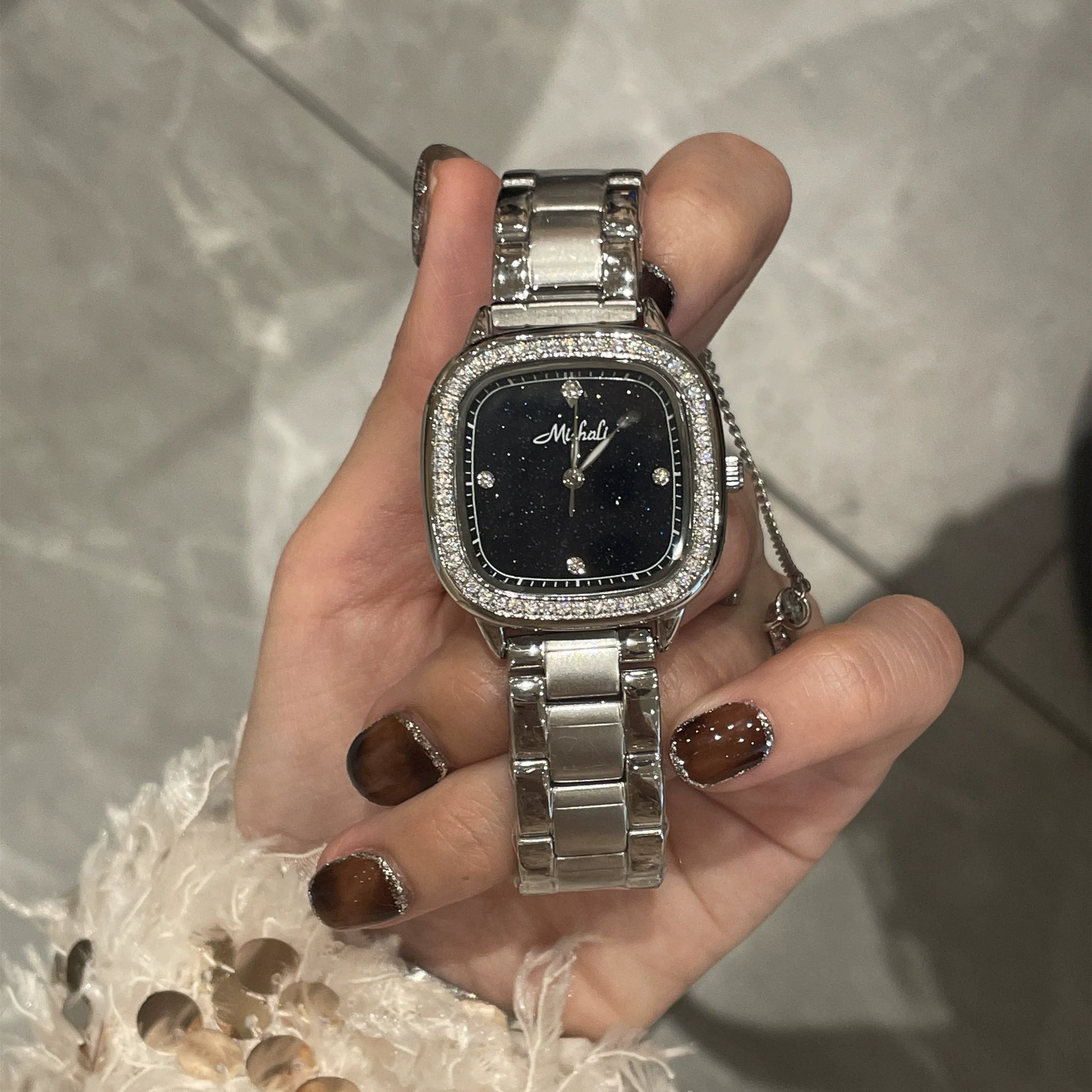 Brandy Starry Square Watch - Black Silver