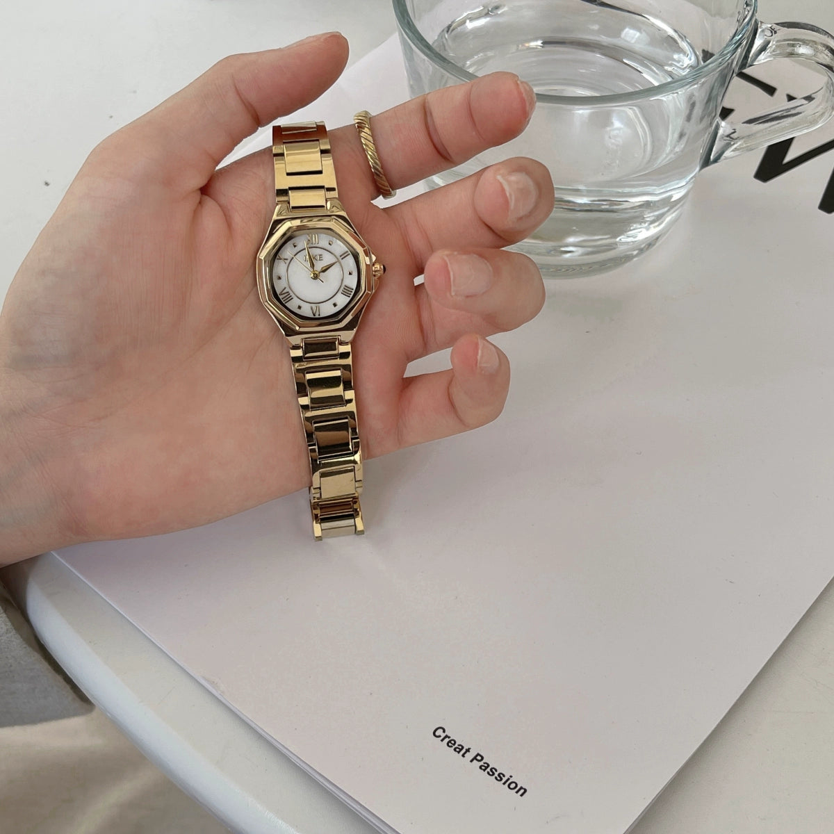 Aime Polished Steel Watch - Gold White [376XP0NM]