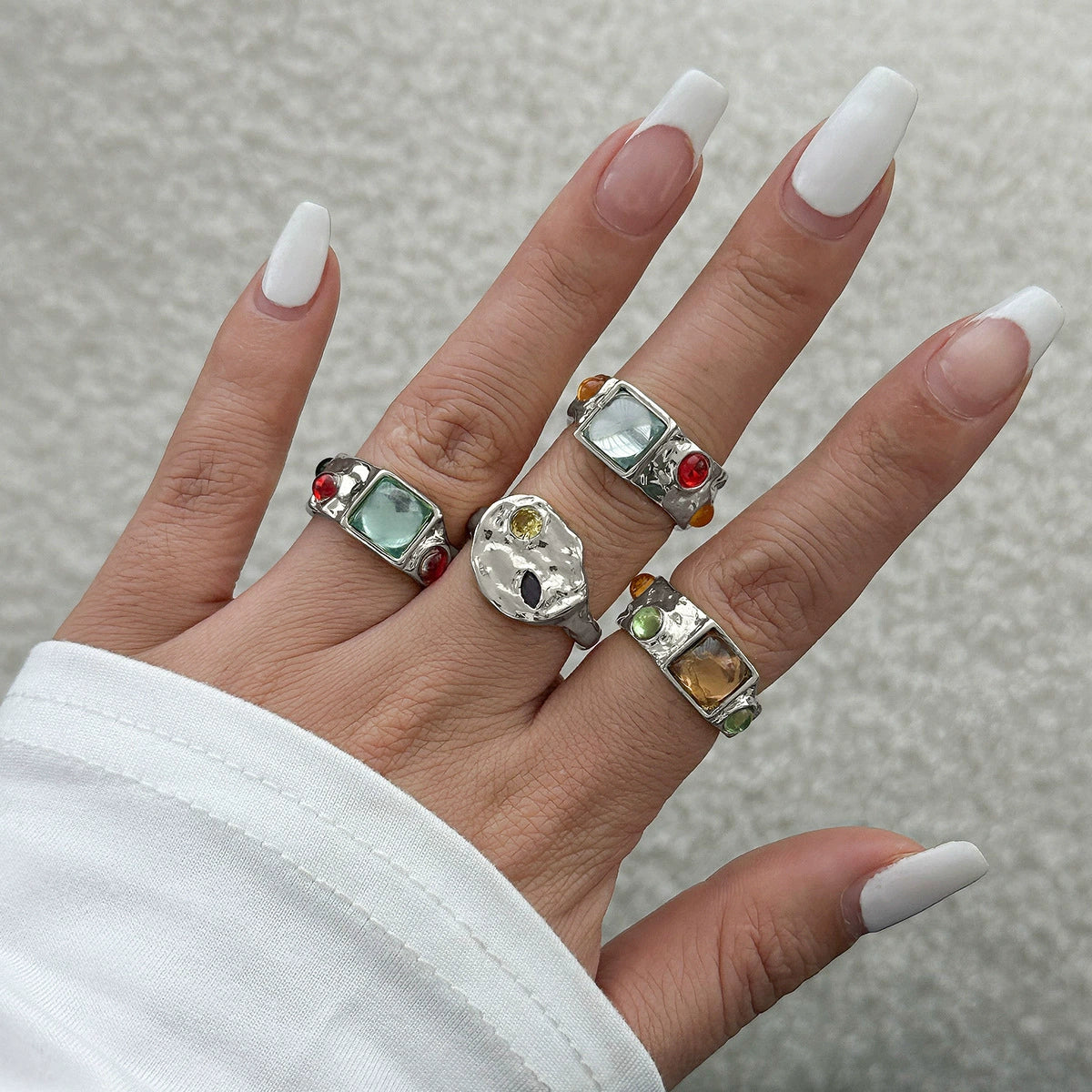 Isabel Liquid Metal Ring Set - Style 02 - Silver-tone 4-Piece Set [X9CIWEXL]
