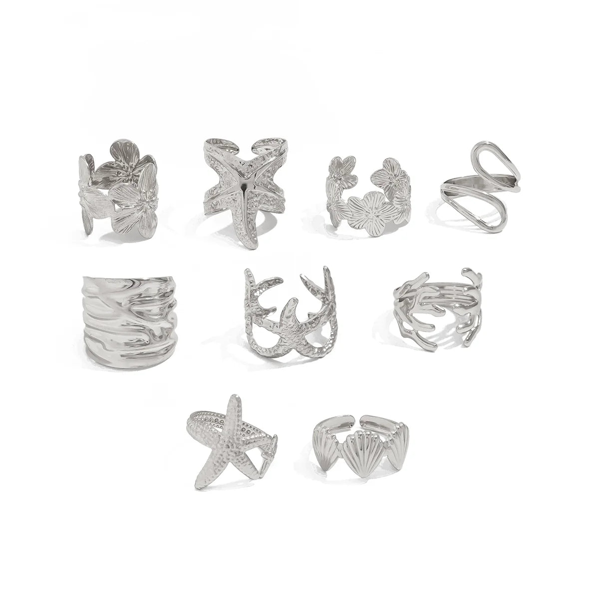 Emmi Starfish Floral Ring Set - Silver