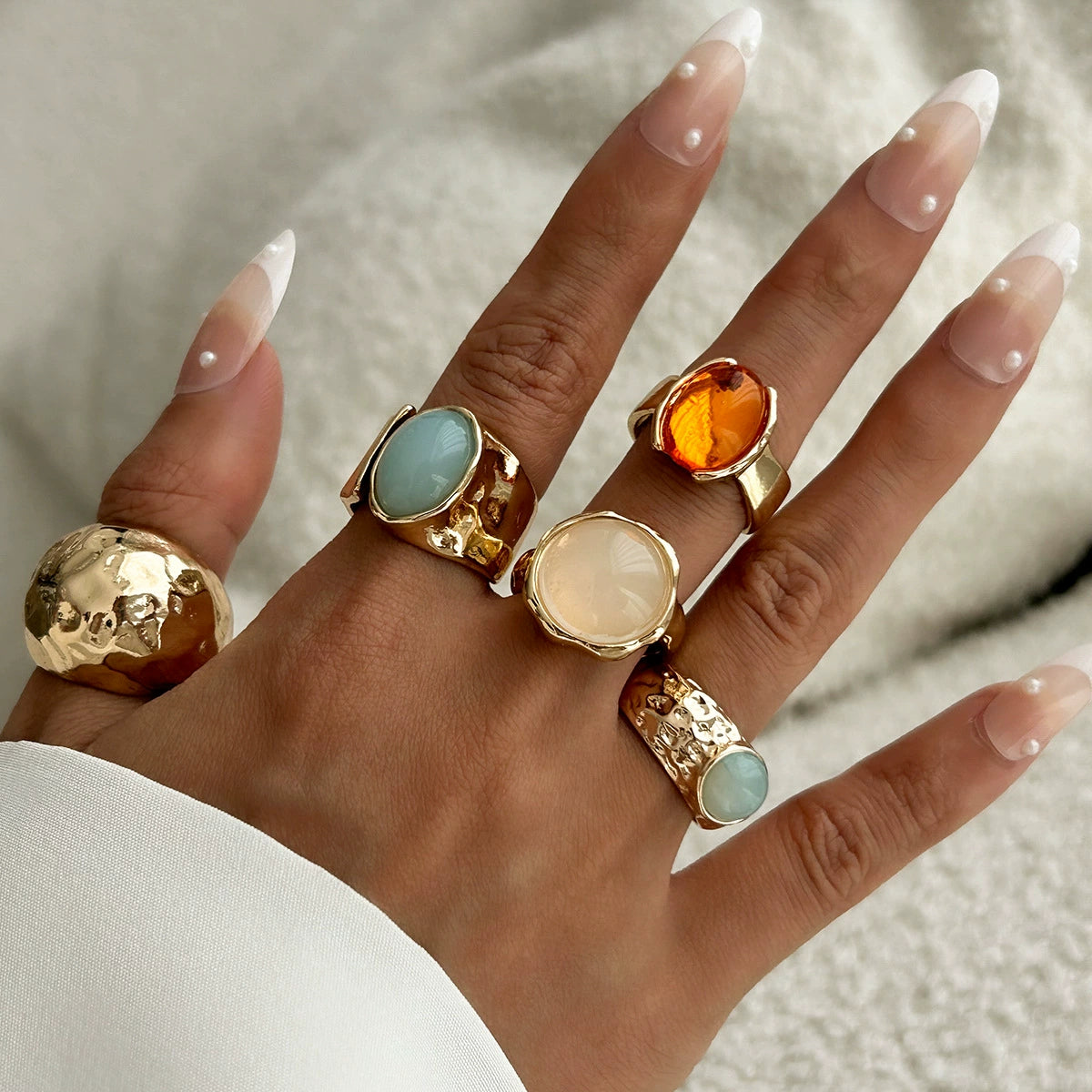 Kymber Stackable Gemstone Ring Set - Light Gold 5-Piece Set [ZKAC09Q7]
