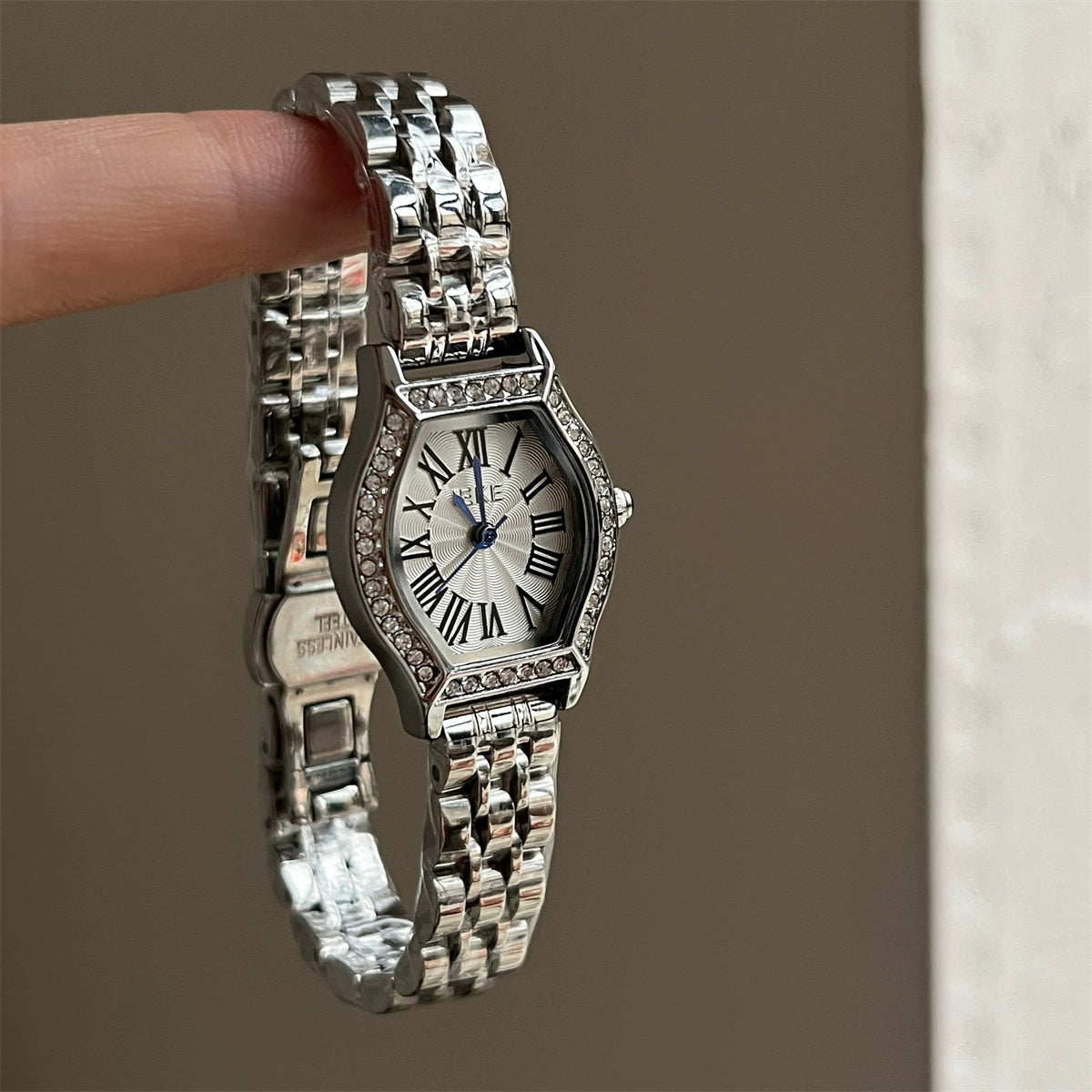 Milliana Barrel Diamond Watch - Silver Band White Dial [JJGURA2F]