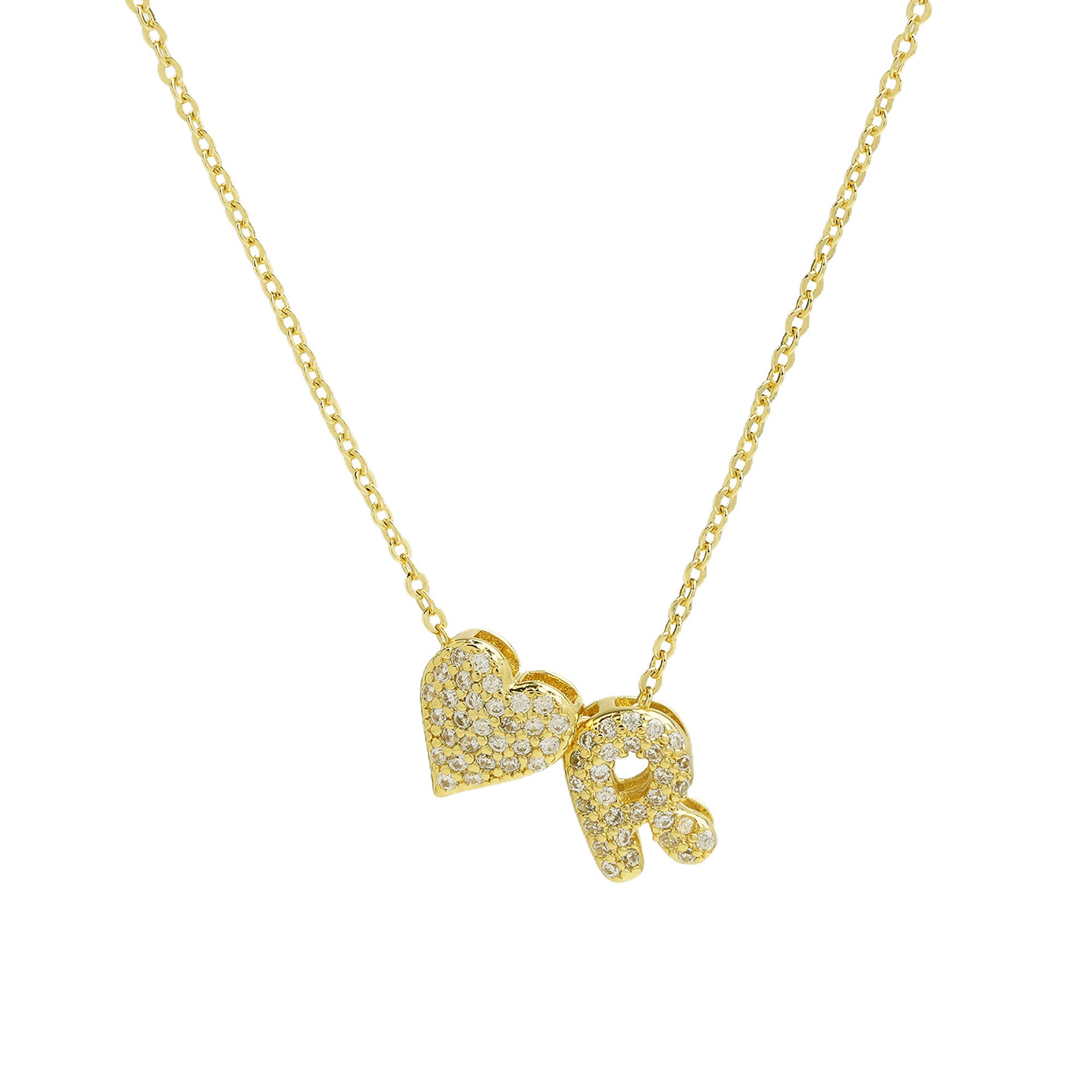 Riley Zircon Bubble Initial Necklace - R Initial [05VOLBRP]