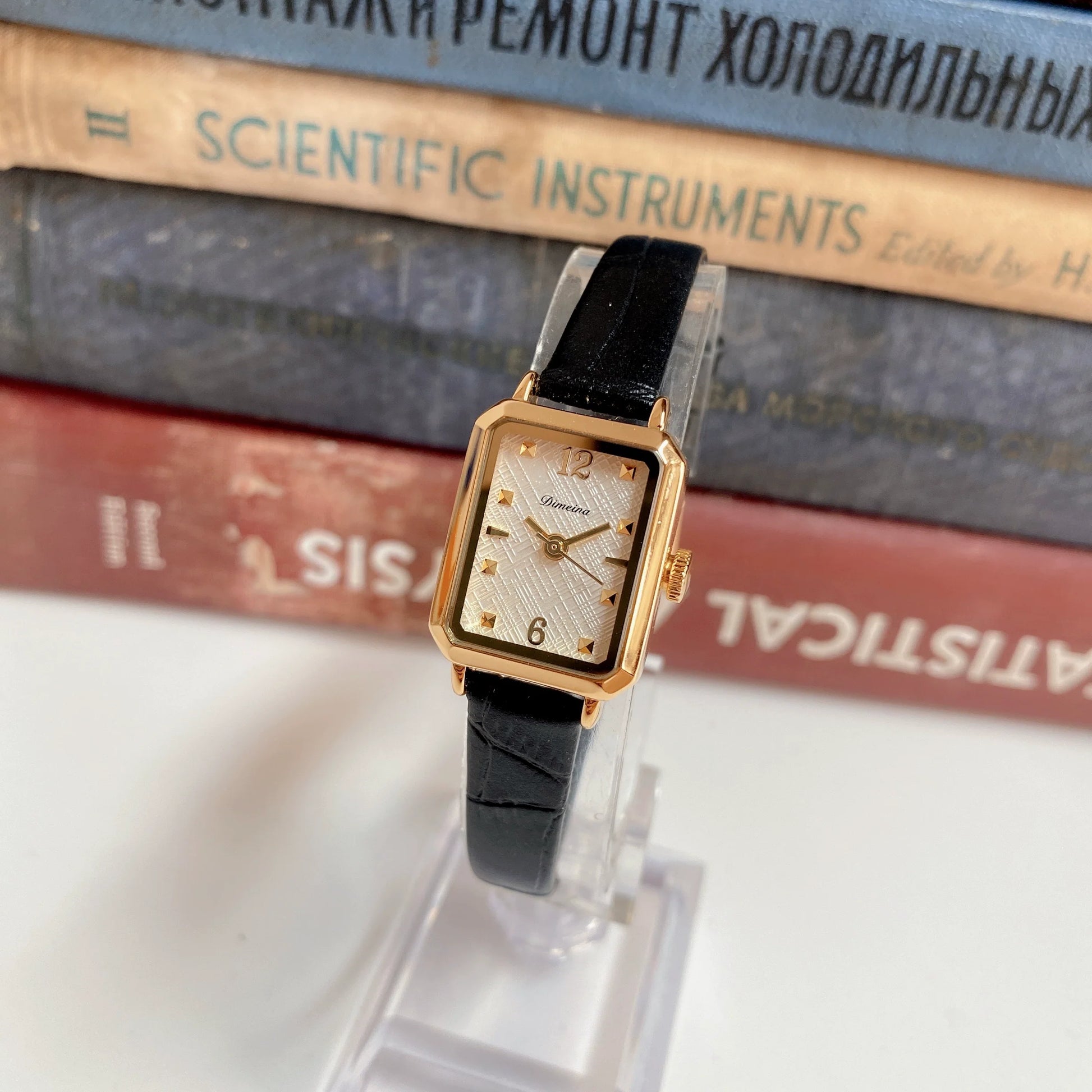 Destiny Vintage Square Gold Watch - Black Leather Strap