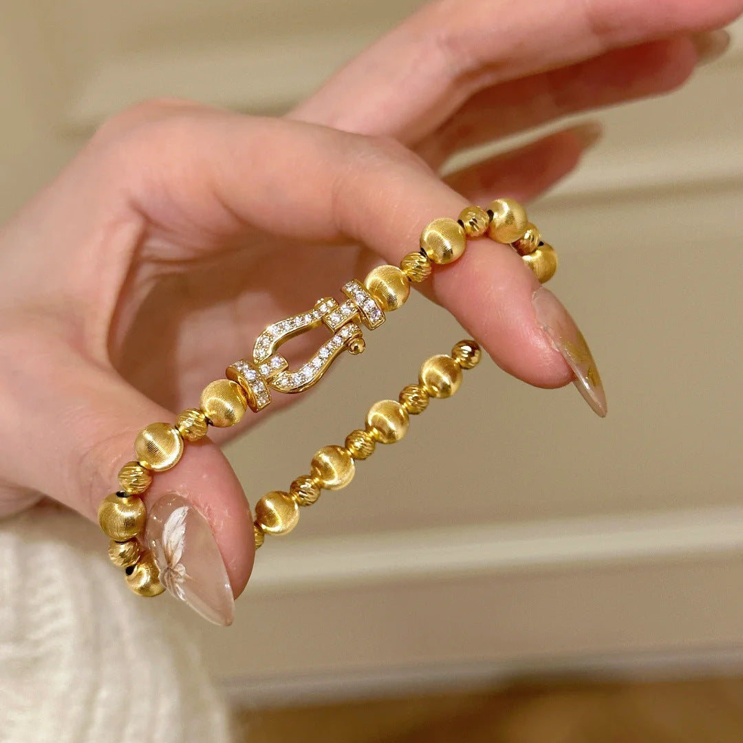 Skai Diamond Horseshoe Bracelet - Gold Elastic Bracelet [RLH47YJR]