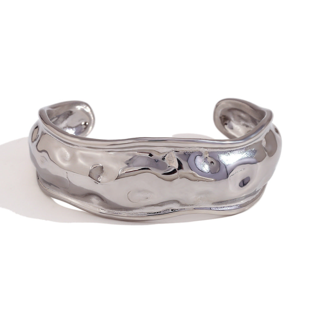 Arianna Hammered Wave Bracelet - Open Hammered Wave Bracelet - Silver [BVHPZTLE]