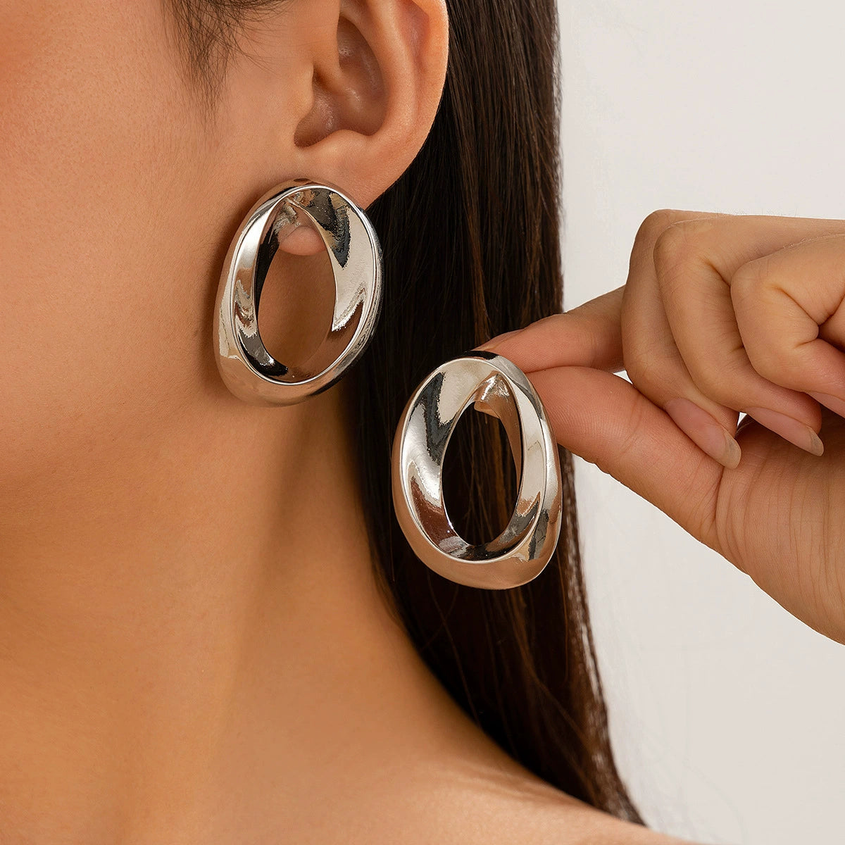 Aviah Geometric Choker Set - Ear Stud Silver [CVCQAX6J]