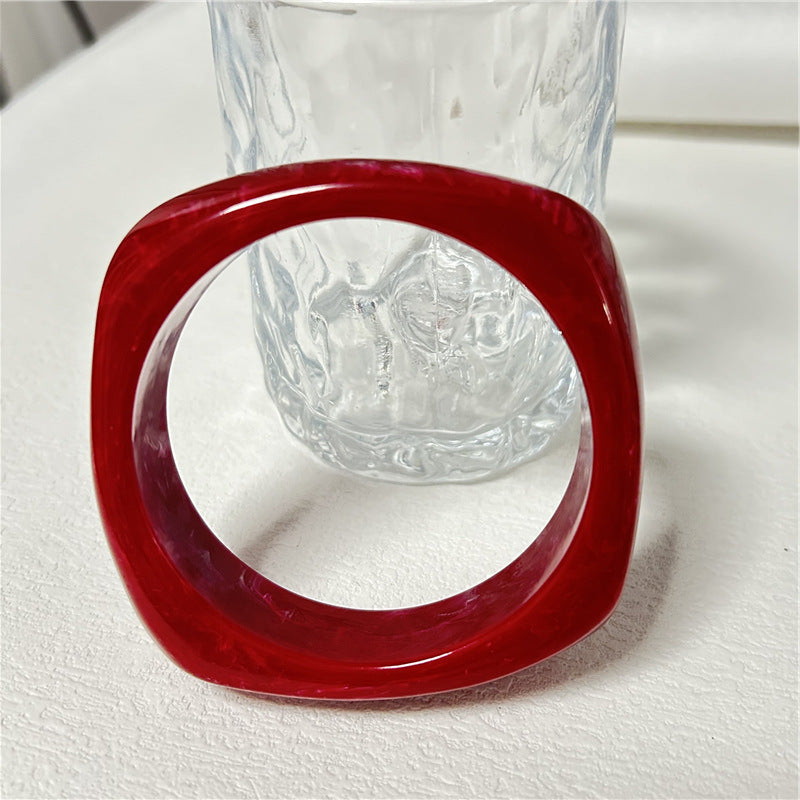 Francesca Marble Resin Bracelet - Square Wine Red White Ombre [4PDKB9F0]