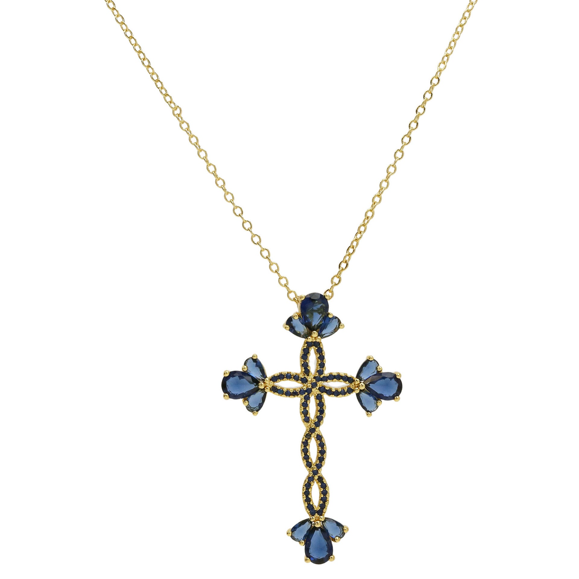 Unique Zircon Cross Pendant Necklace - Paved Blue Zircon Cross [86VQO9A2]
