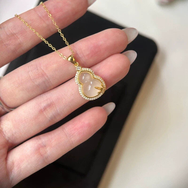 Aarna Chalcedony Gourd Necklace - Gold Gourd & Leaf Necklace