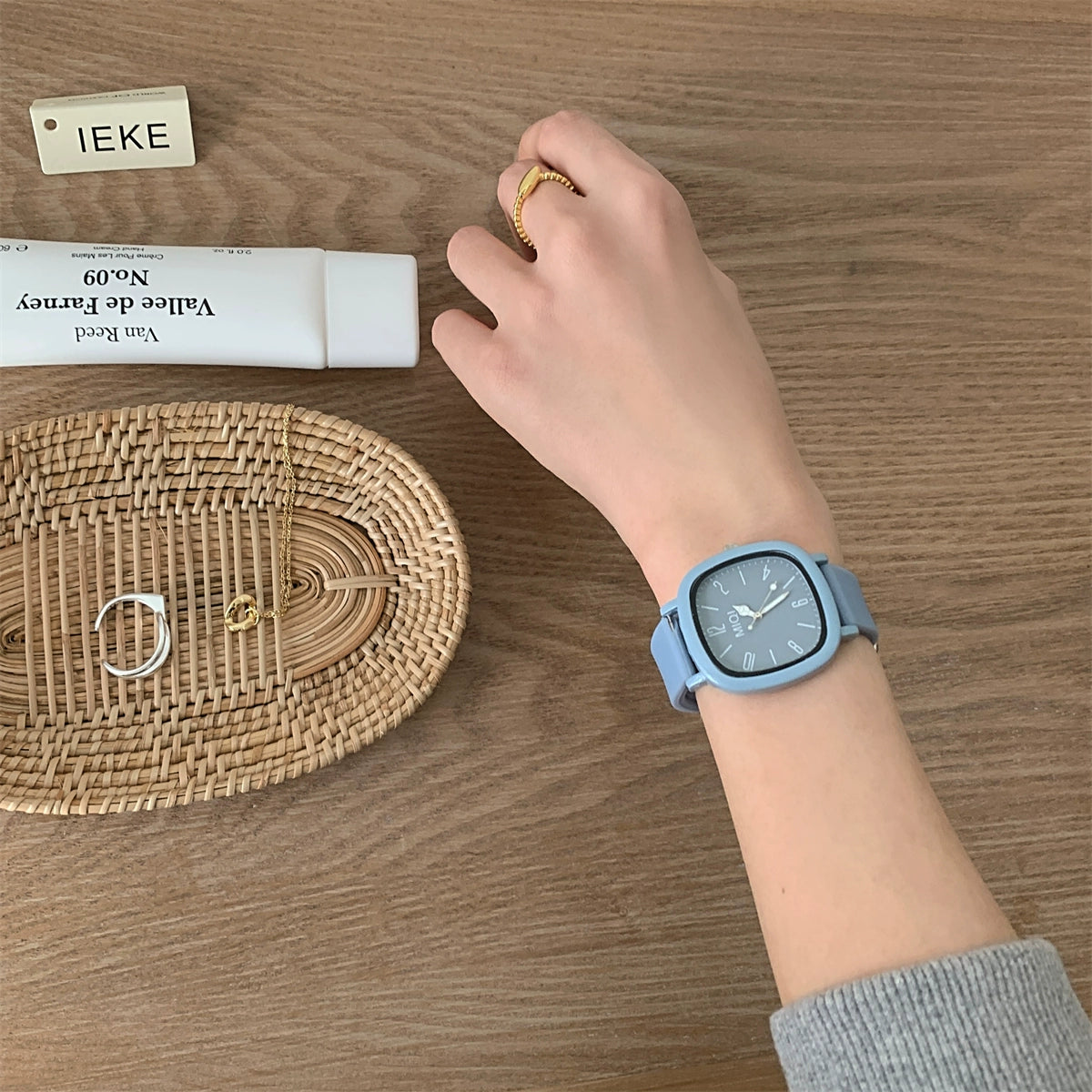 Leylani Preppy Square Watch - Grey Blue MIQI Silicone Dial [ED7QMNNQ]