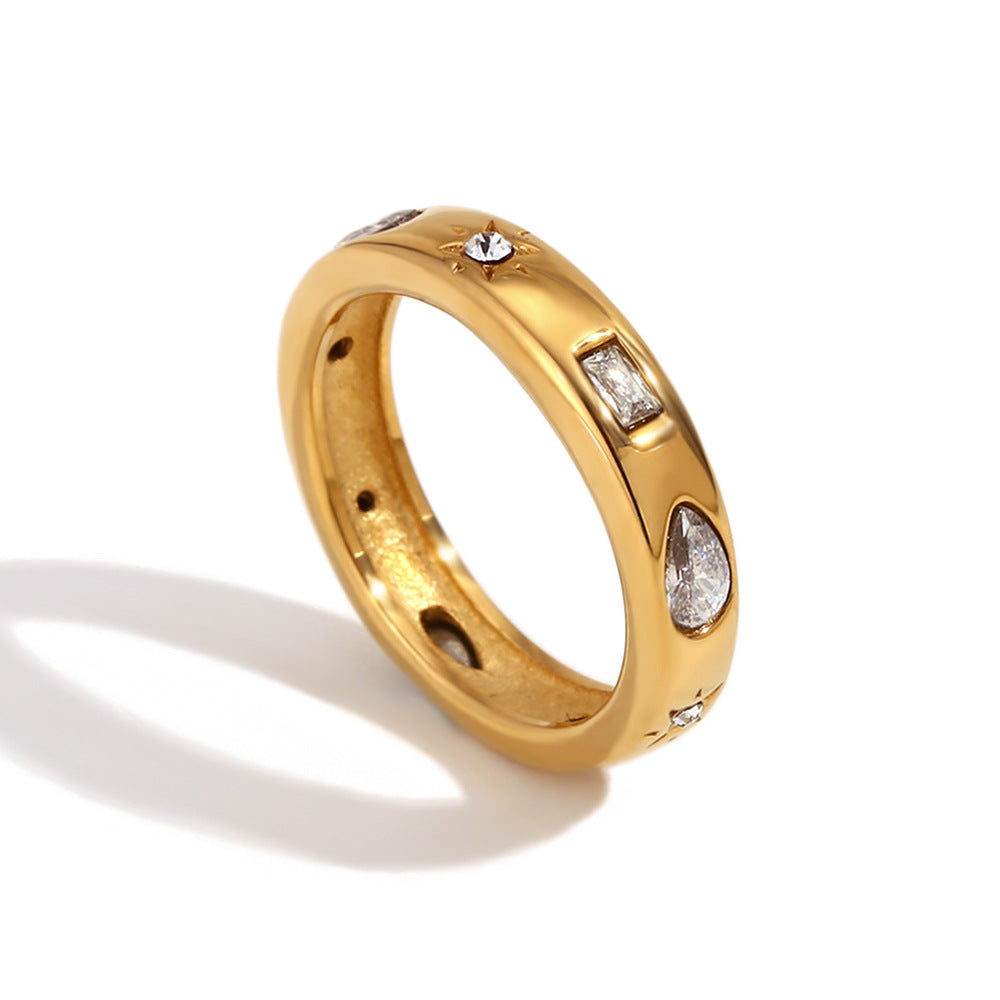 Maimouna Zircon Ring - Rectangular Teardrop Geometric Zircon Ring - Gold White - Size 6 [26WSTYIP]