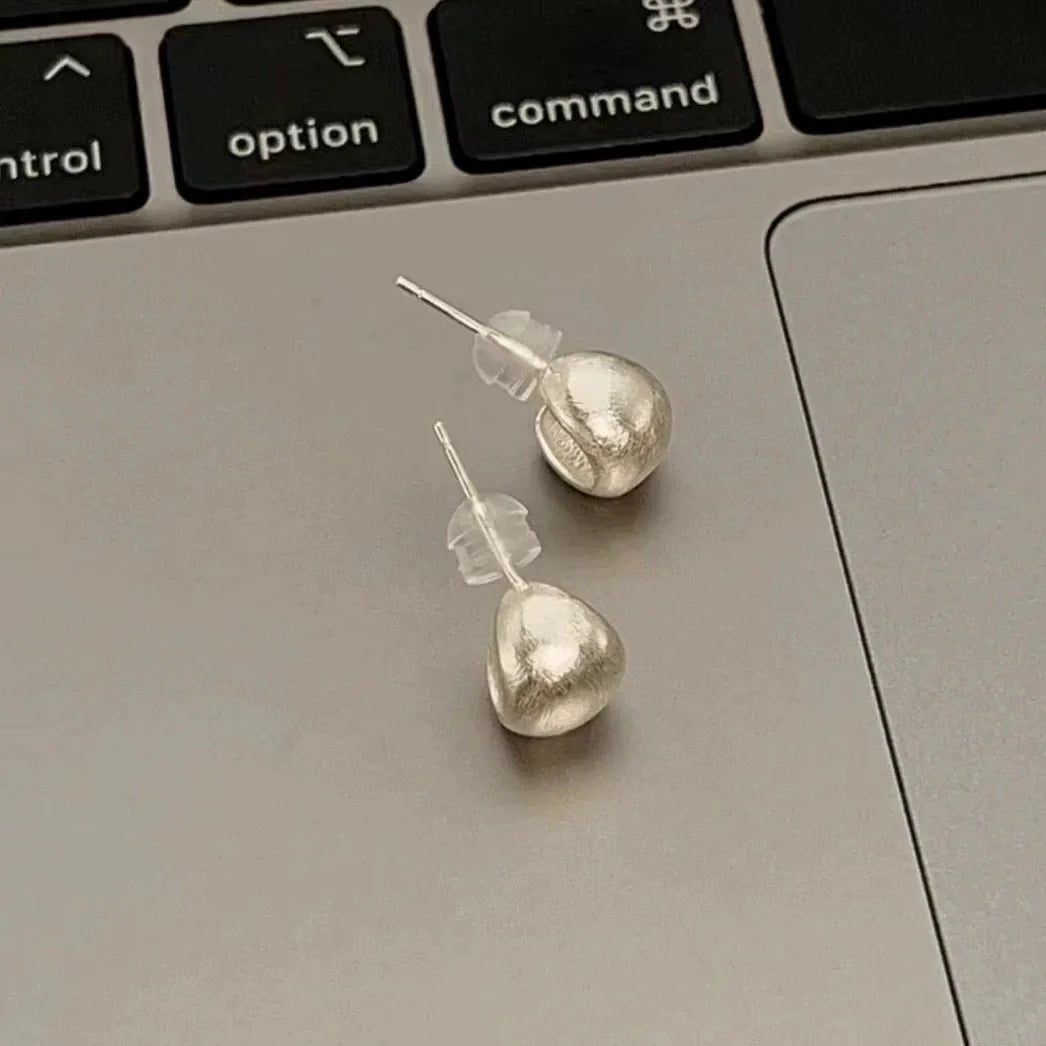 Adalaide Brushed Bean Stud Earrings - Brushed Bean Stud Earrings