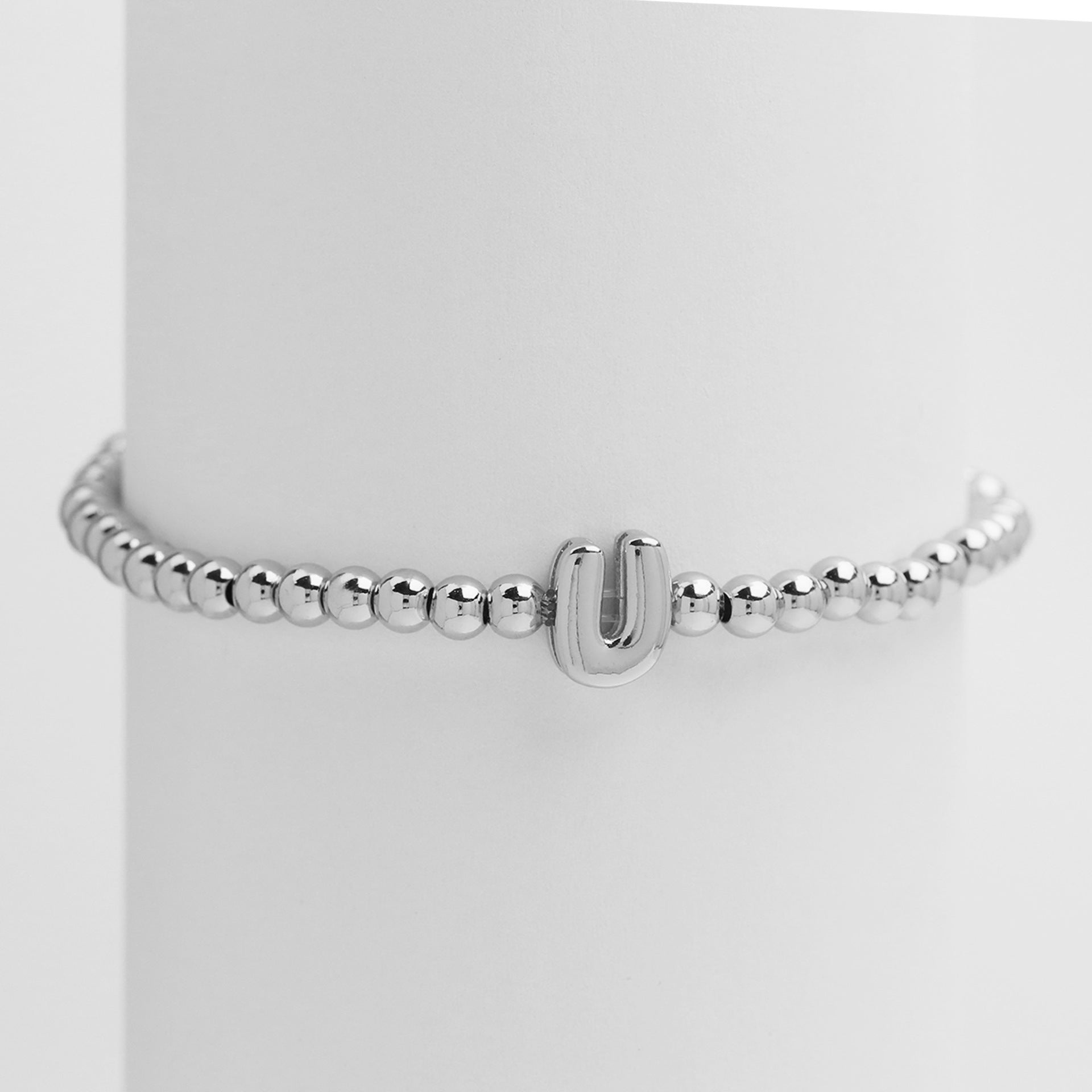 Jorie Polished Letter Bracelet - Silver U [HDX2Z8PF]