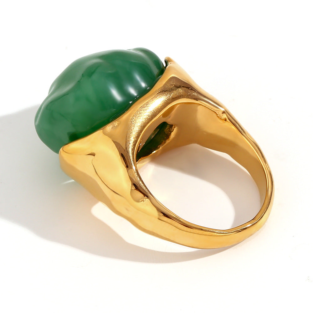 Asa Gold Retro Rings - Acrylic Irregular Retro Ring - Gold Dark Green - Size 6 [C3ZWNF4S]