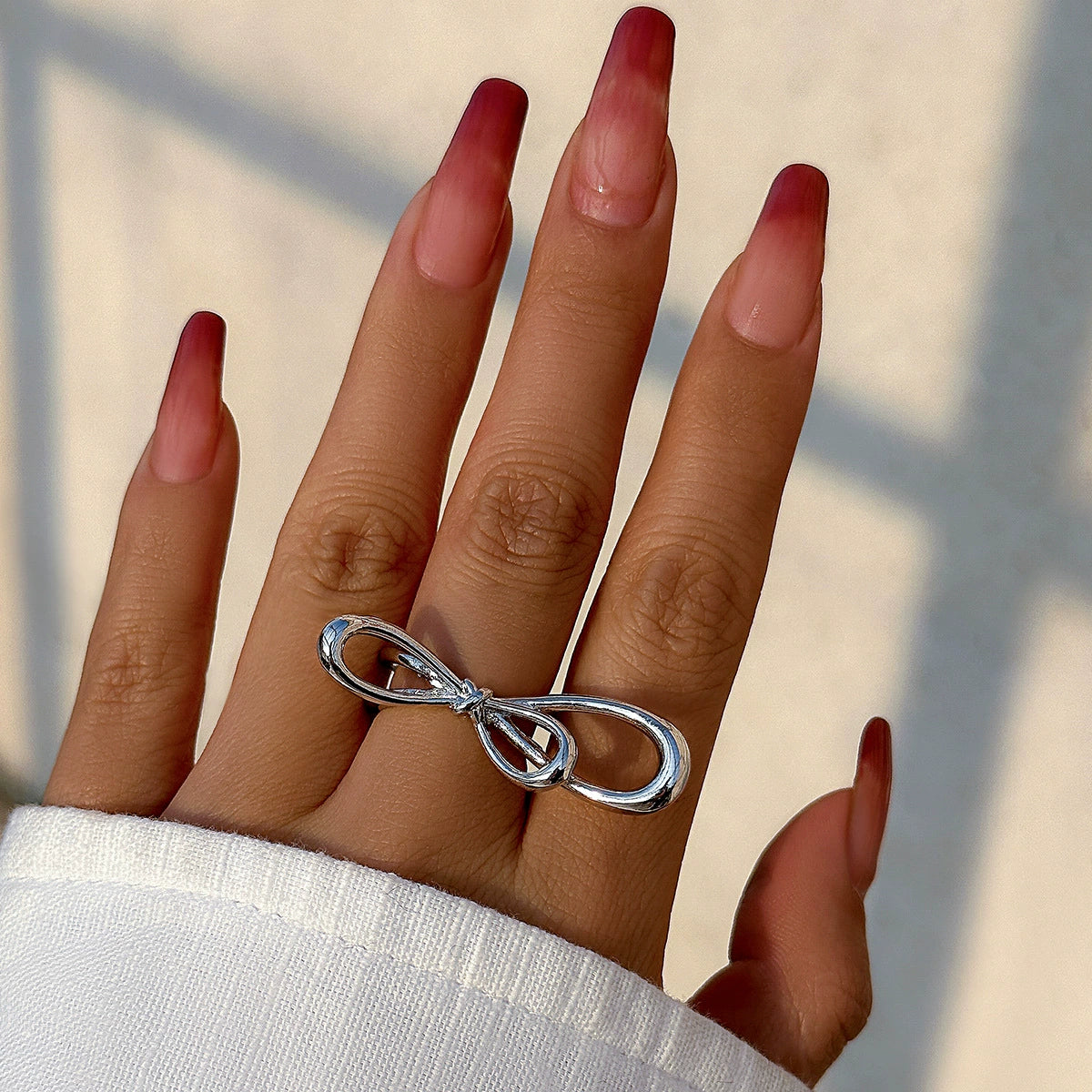 Miracle Glossy Butterfly Bow Ring - Silver Tone Design 01 (0720) [VMLJEYVC]