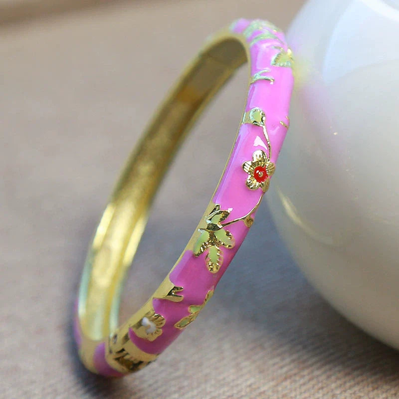 Jourdyn Floral Enamel Bangle - Rose Pink
