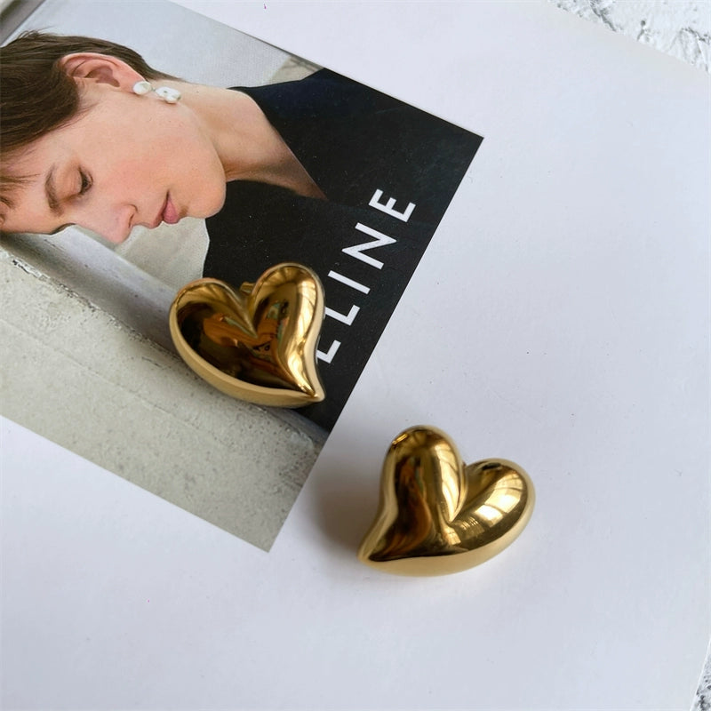 Daelyn Sculptural Titanium Earrings - Heart Titanium Steel Stud Earrings [HLL67DDM]