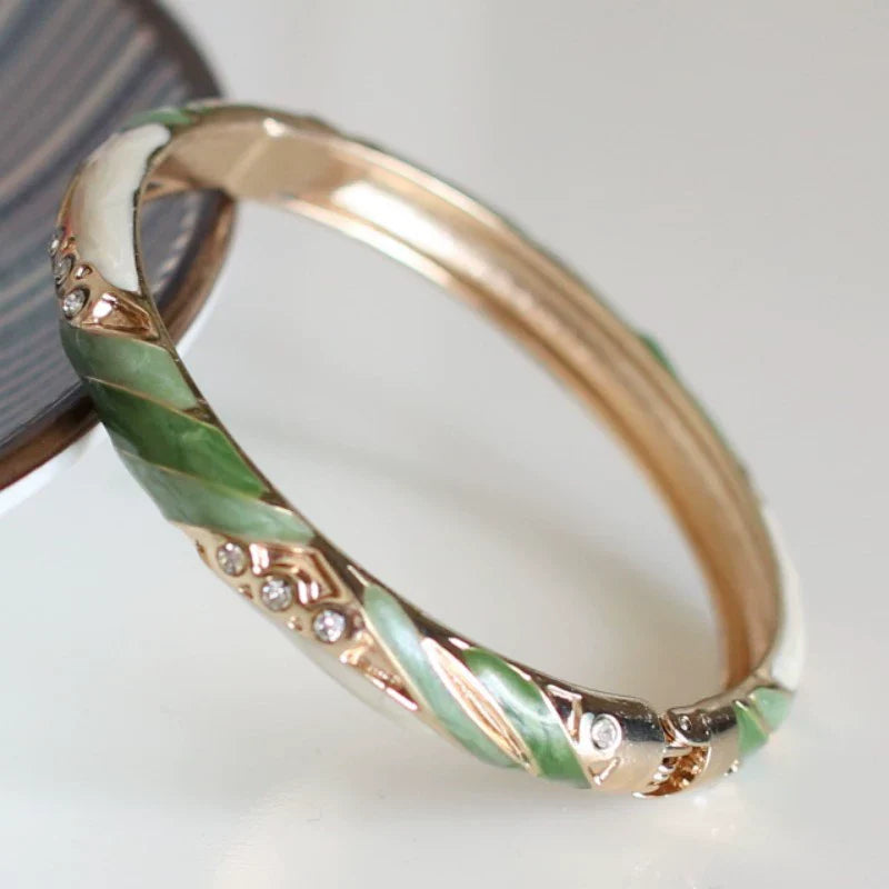 Janice Floral Enamel Bangle - Green
