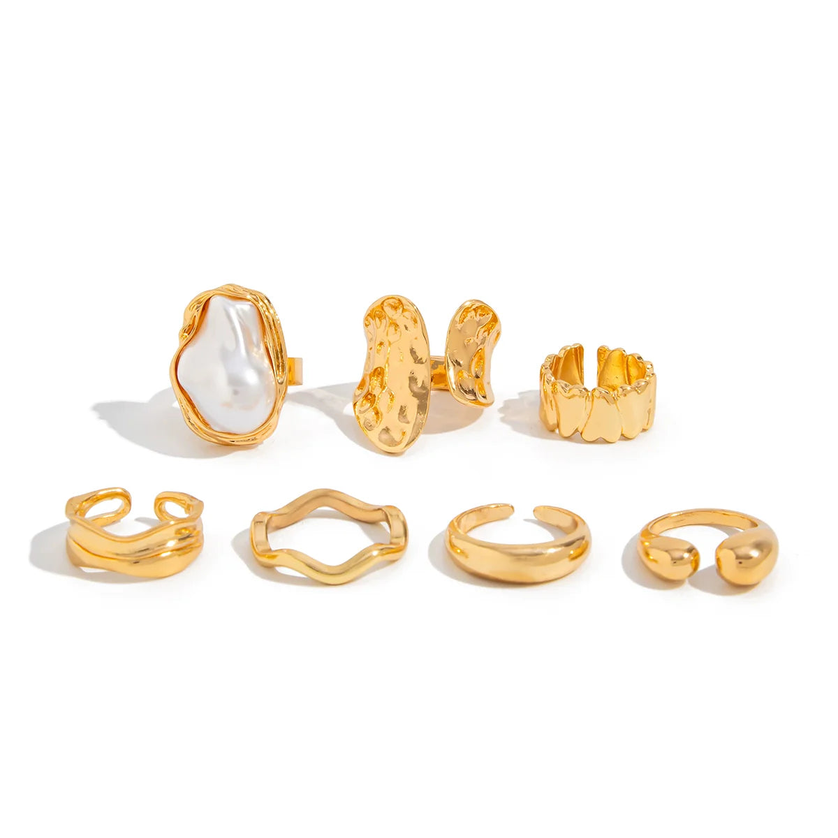 Blayklee Pearl Wave Ring Set - Light Gold