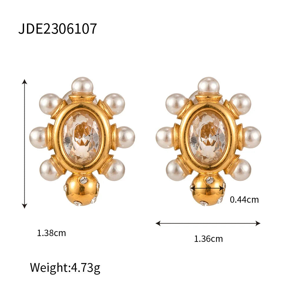 Leighla Pearl Zircon Stud Earrings - JDE2306107
