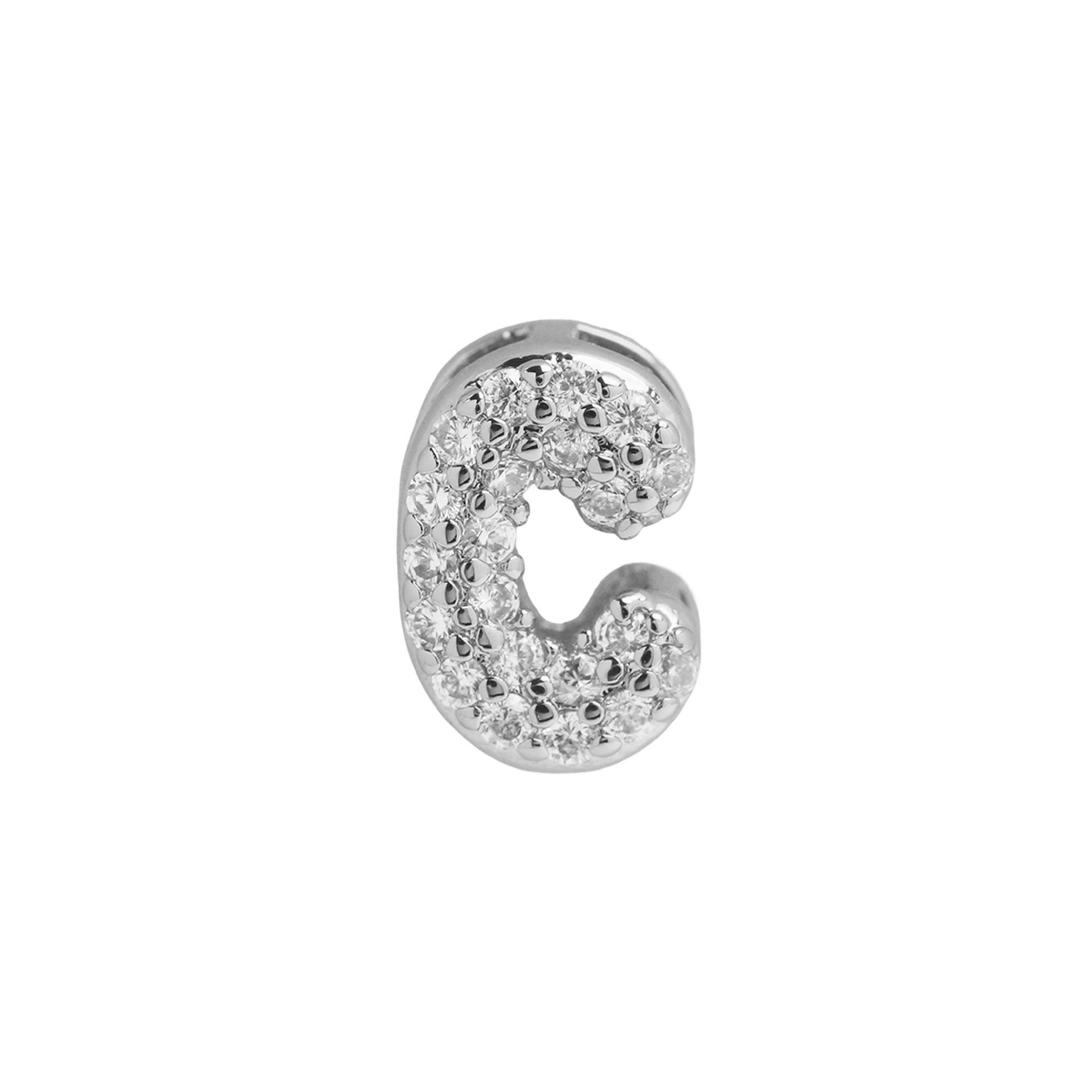 Rosalyn Bubble Letter Necklace - Silver Letter C Pendant [C07CI2KD]