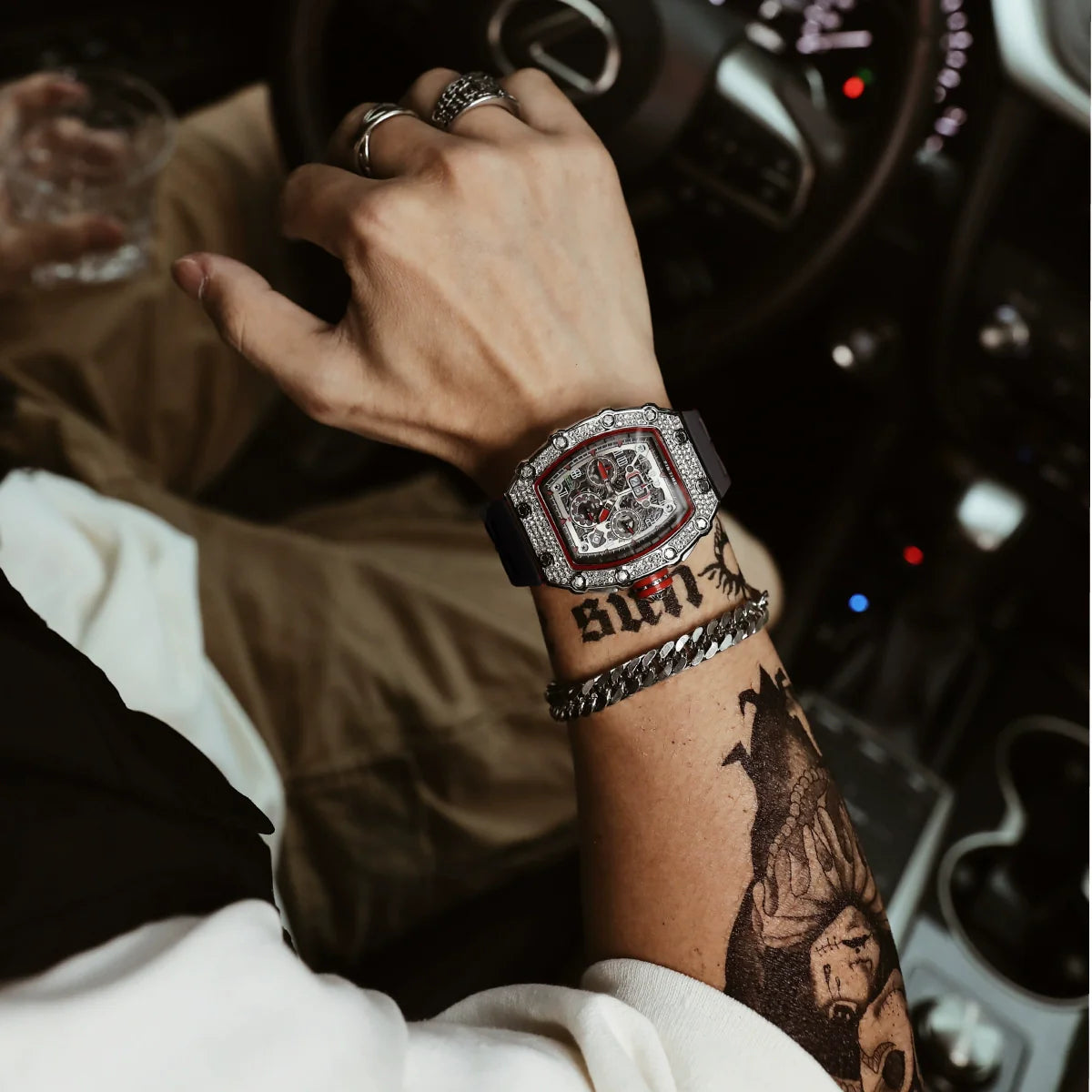 Coralie Unisex Skeleton Watch - Black Silver Dial
