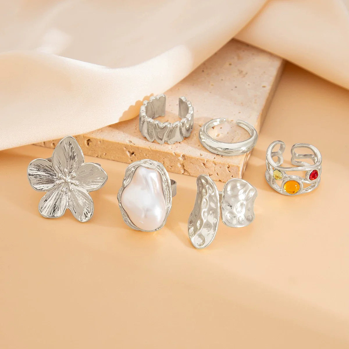 Kasia Baroque Floral Ring Set - Silver Silver Flower