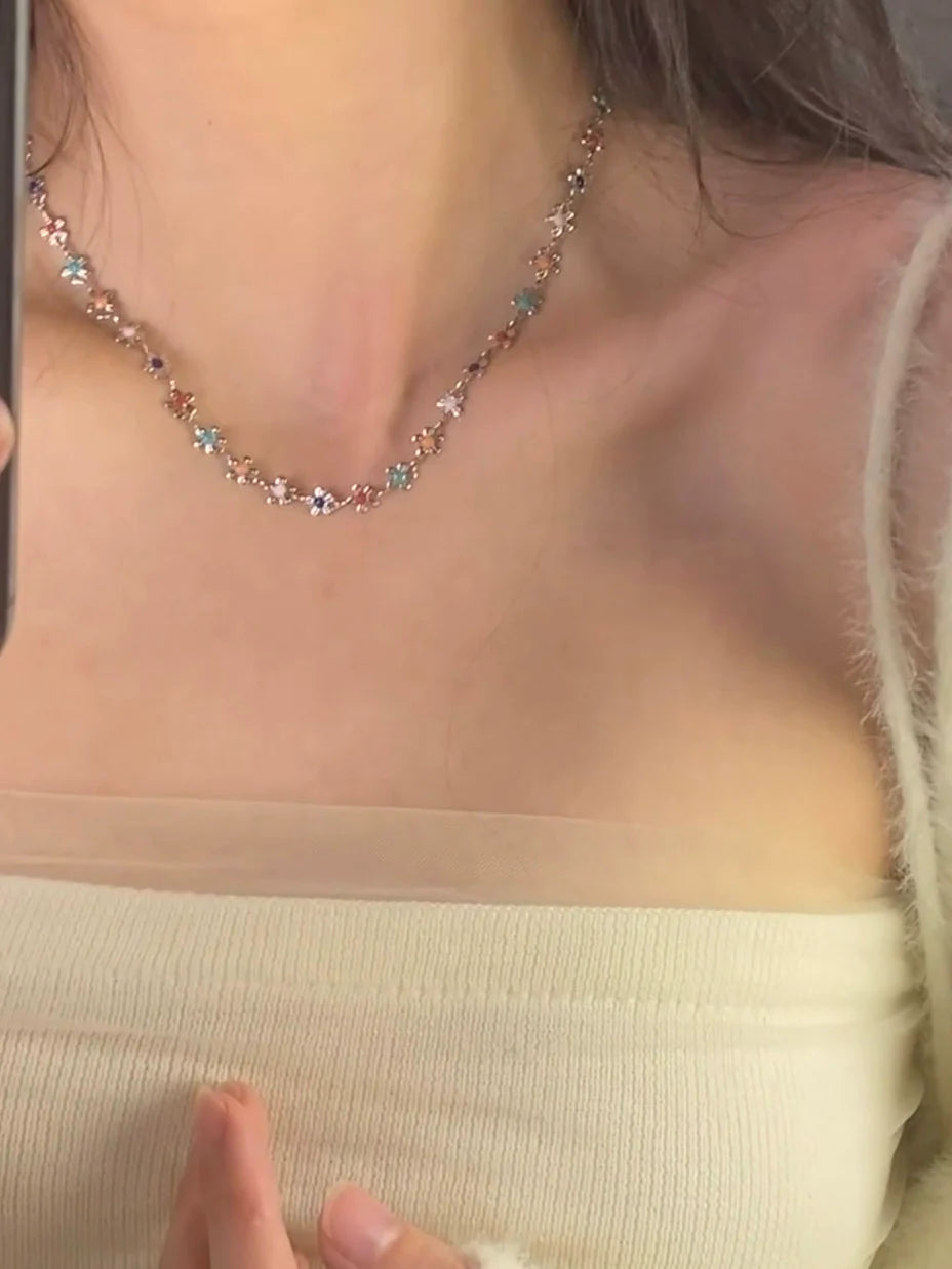 Yuleimy Dopamine Bloom Layered Necklace - Flower Necklace