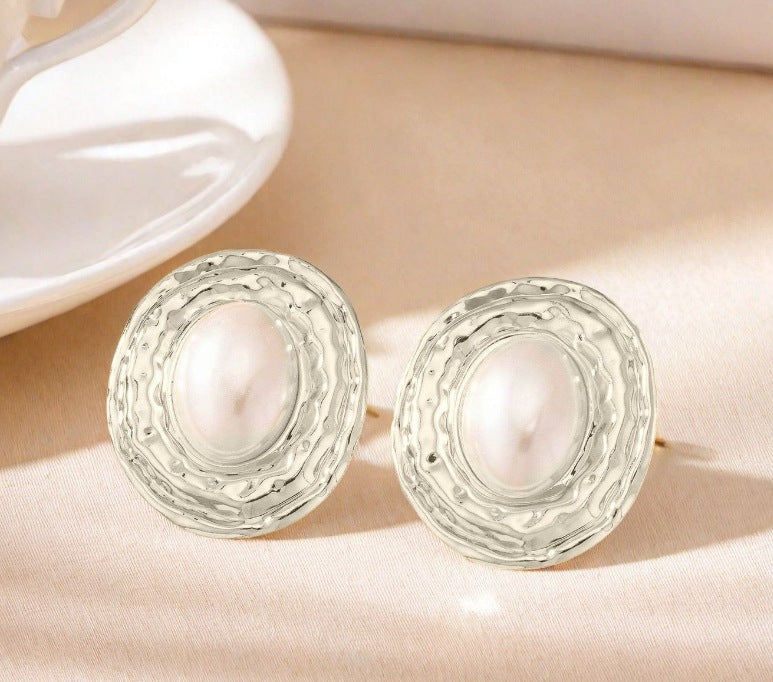 Malayla Retro Pearl Earrings - Silver [6NYZSU8R]