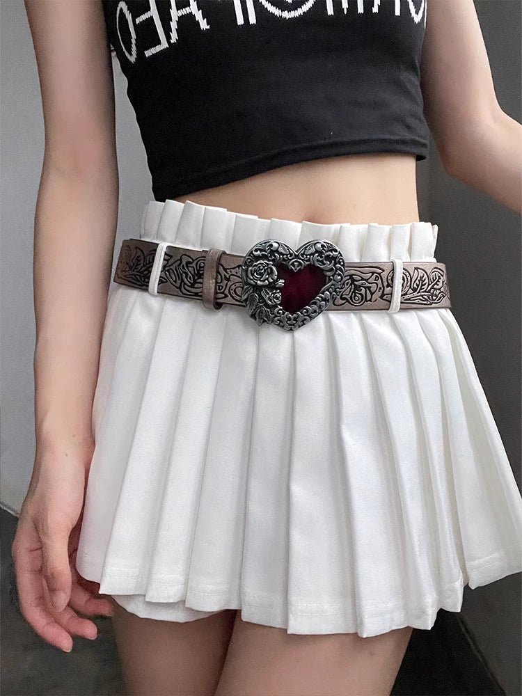 Dani Wide Metal Eyelet Belt - Red Heart Buckle Belt