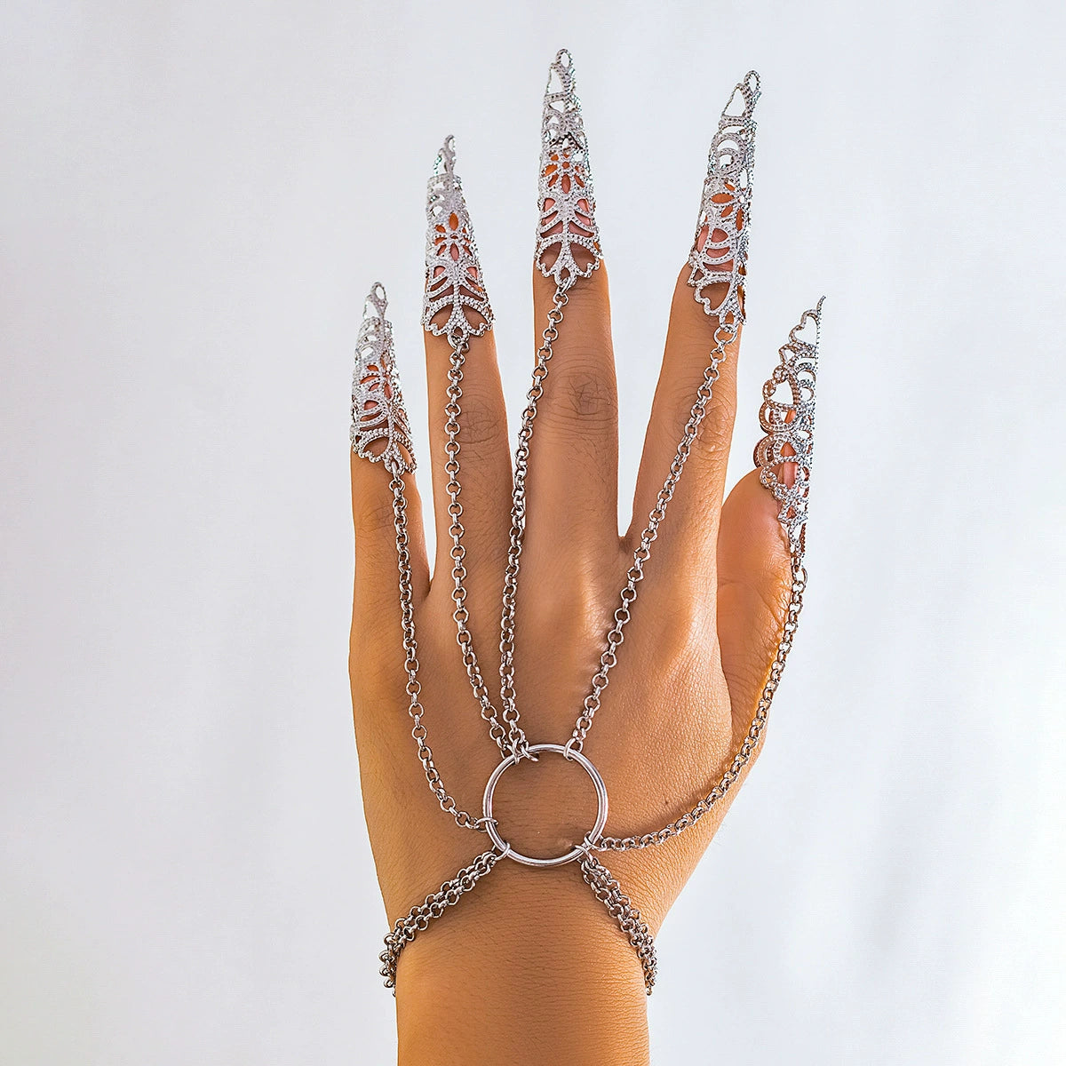 Bruchy Gothic Nail Hand Jewelry - Style 01 Silver [3GDGD23B]