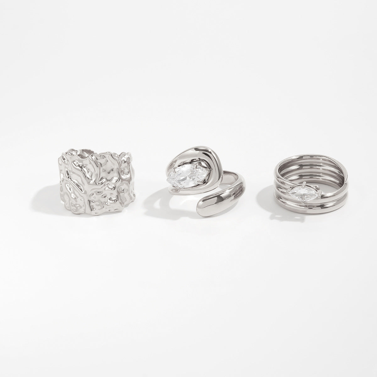 Braylie Irregular Open Ring Set - Silver [WLGXCN8S]