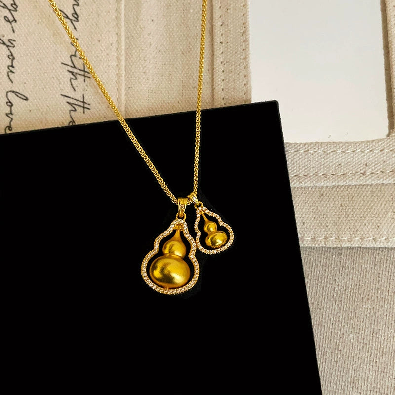 Chloey Fortune Charm Necklace - Big & Small Gourd Necklace (Gold Plated) [N3VHEV84]
